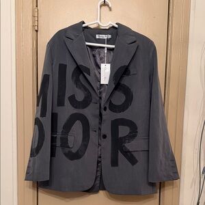 Clone 1:1Dior Gray Blazer with Black Graphic Lettering